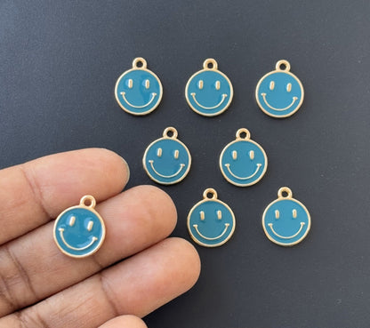 Four Pieces Enamelled Charms - Teal Green Smiley Charms