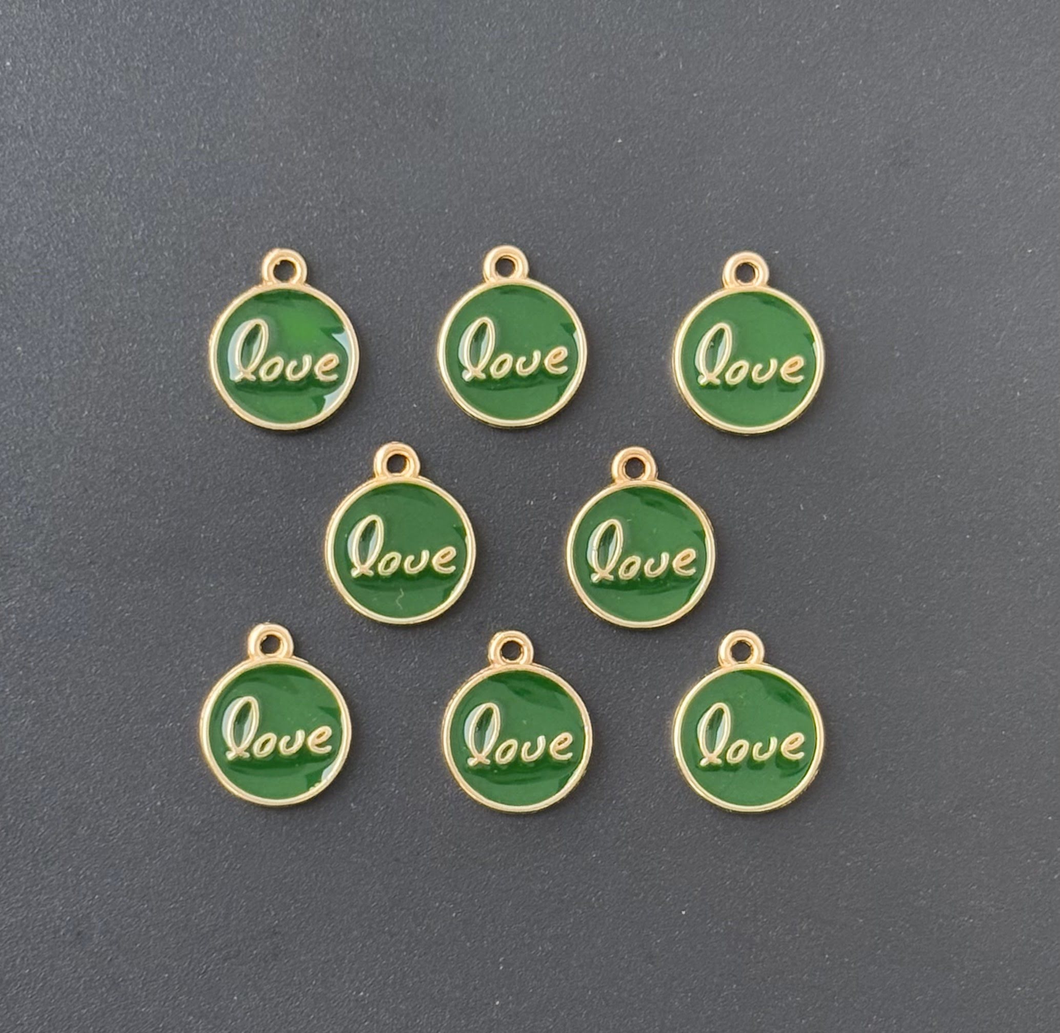 Four Pieces Enamelled Charms - Green Love Charms