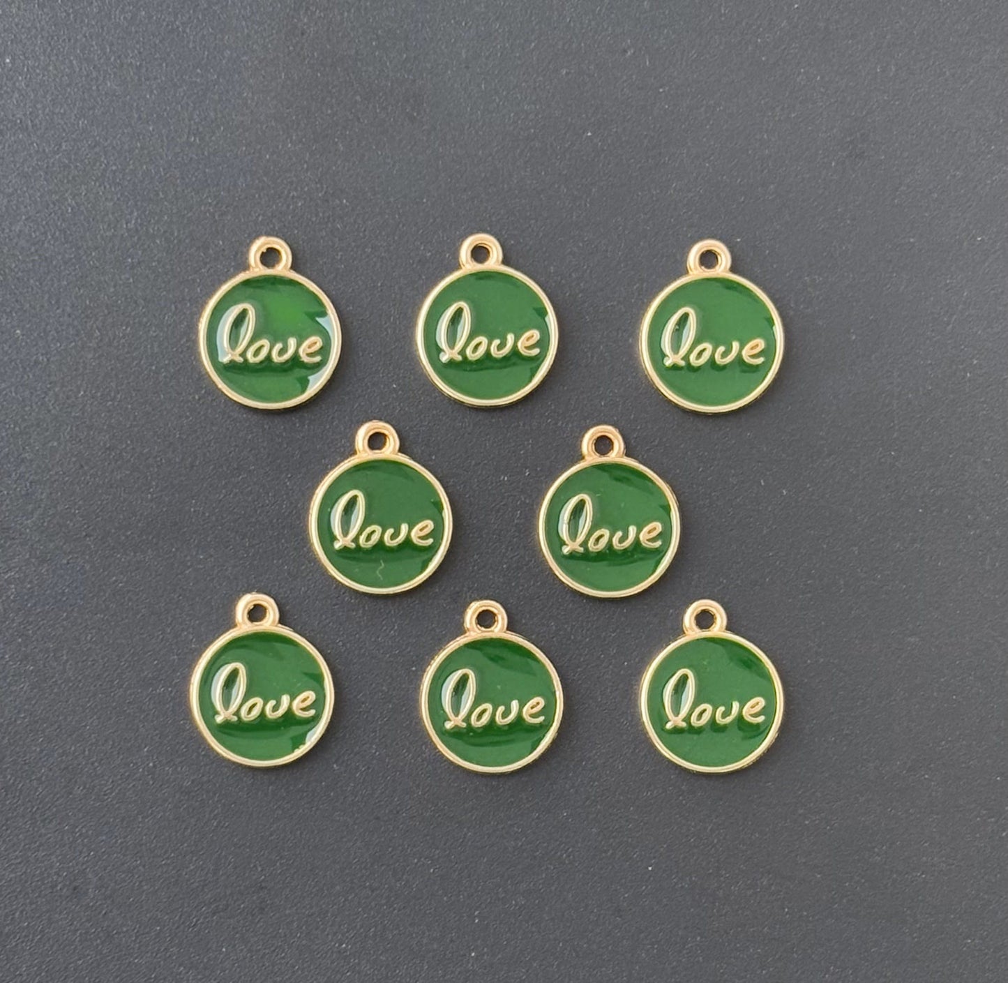Four Pieces Enamelled Charms - Green Love Charms