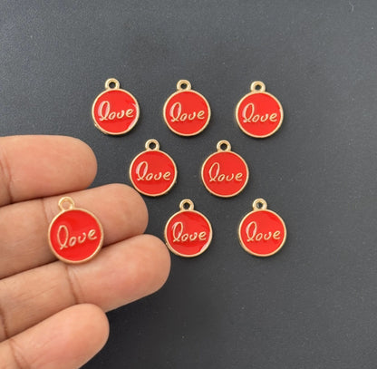 Four Pieces Enamelled Charms - Red Love Charms