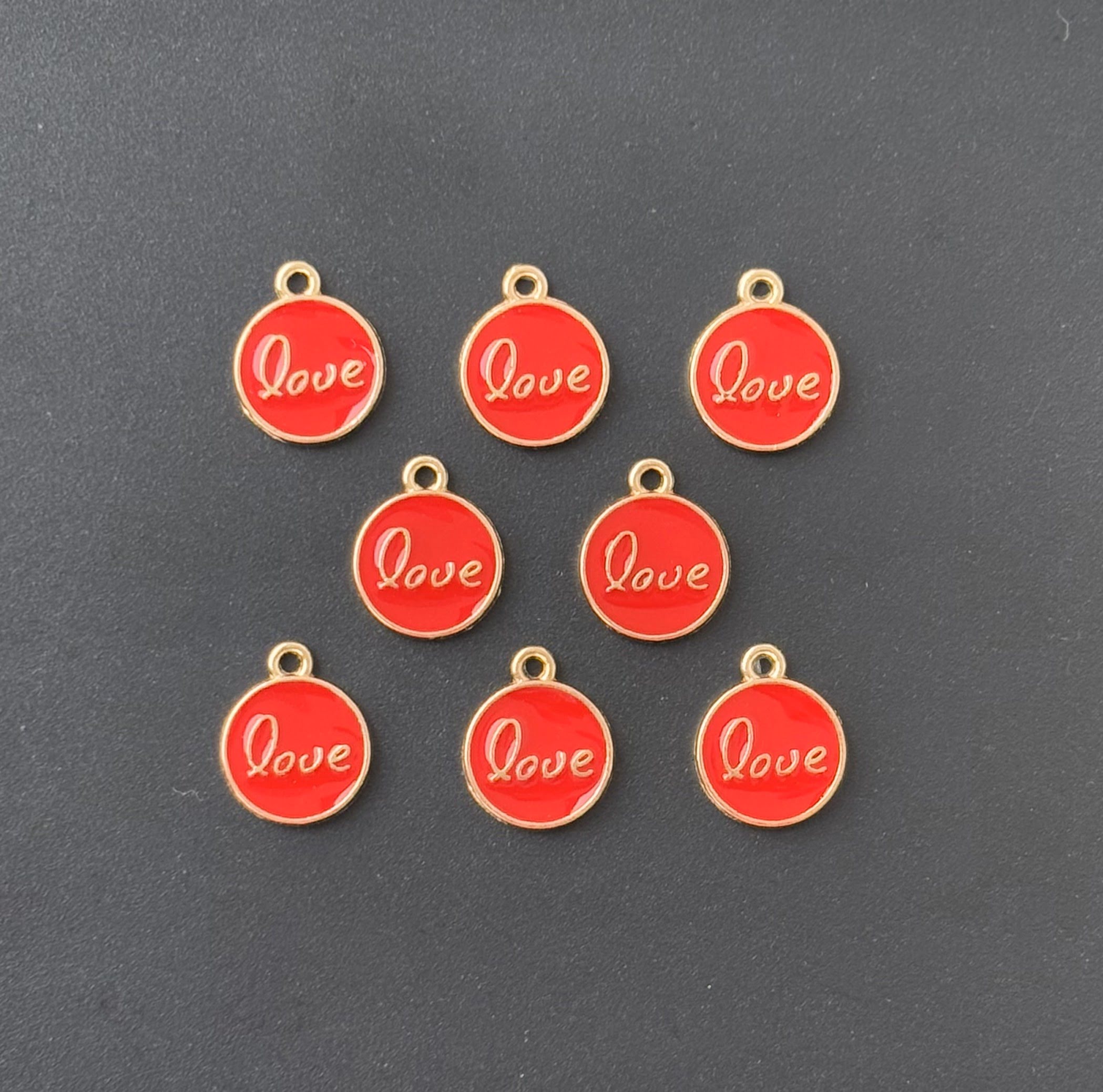 Four Pieces Enamelled Charms - Red Love Charms