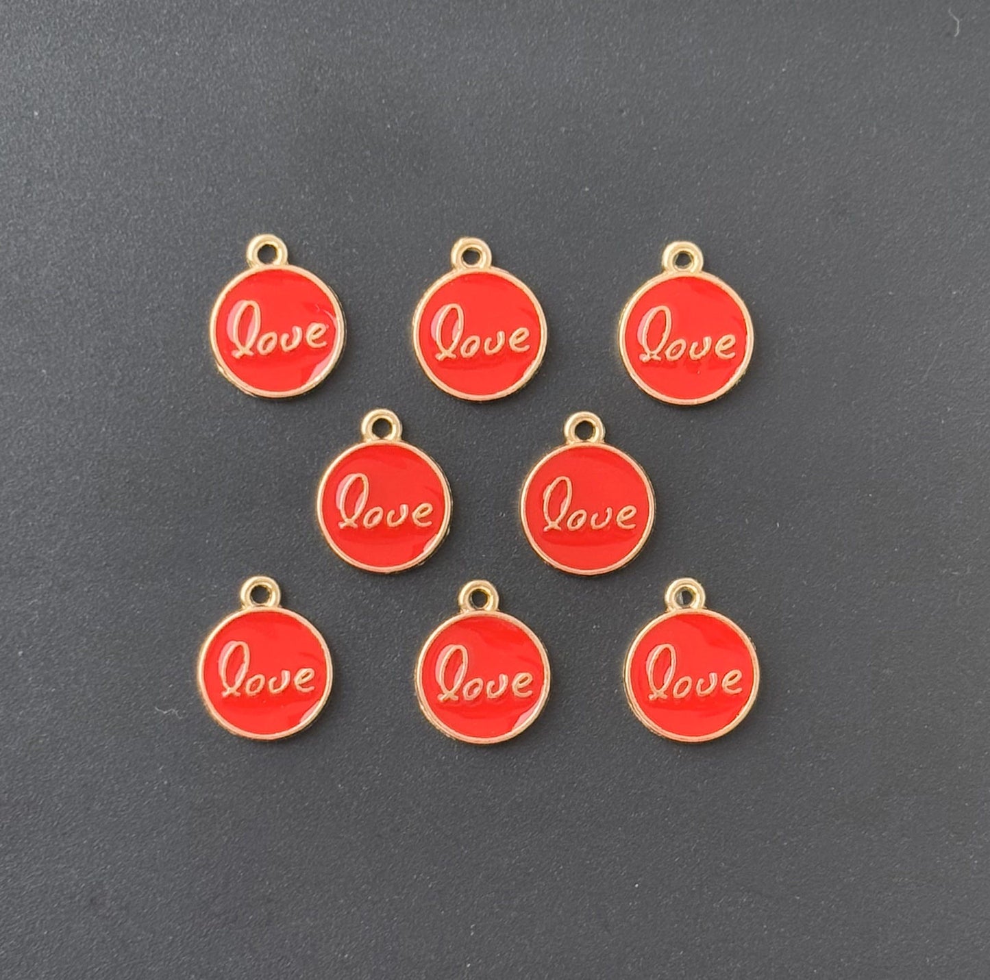 Four Pieces Enamelled Charms - Red Love Charms
