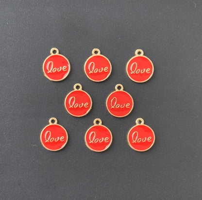 Four Pieces Enamelled Charms - Red Love Charms