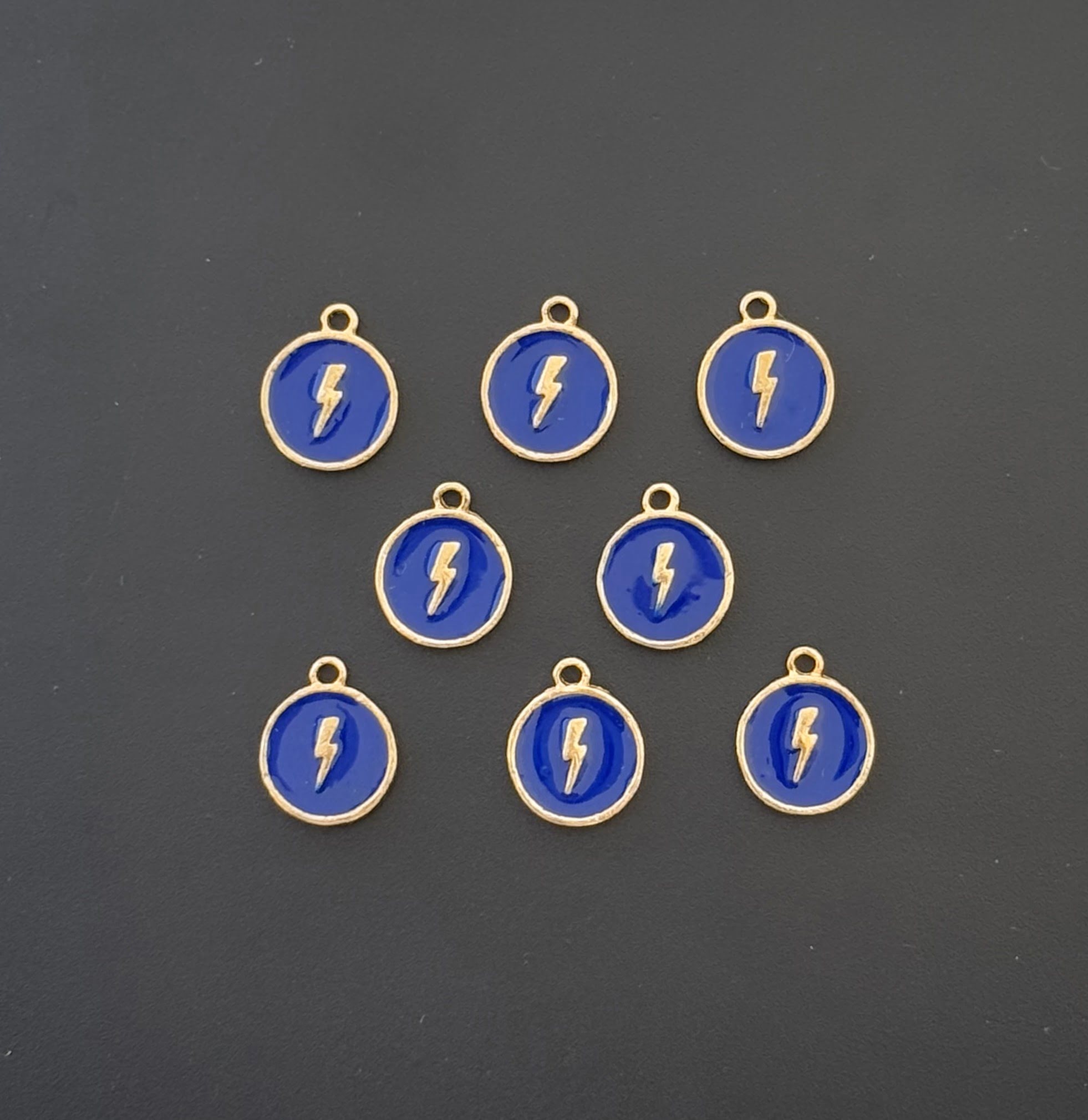 Four Pieces Enamelled Charms - Lightning Bolt - Blue Color