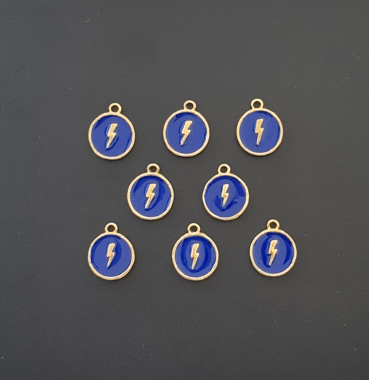 Four Pieces Enamelled Charms - Lightning Bolt - Blue Color