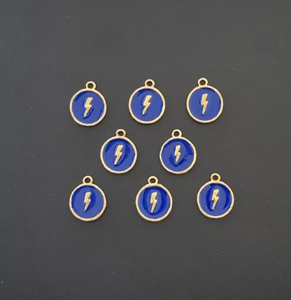 Four Pieces Enamelled Charms - Lightning Bolt - Blue Color