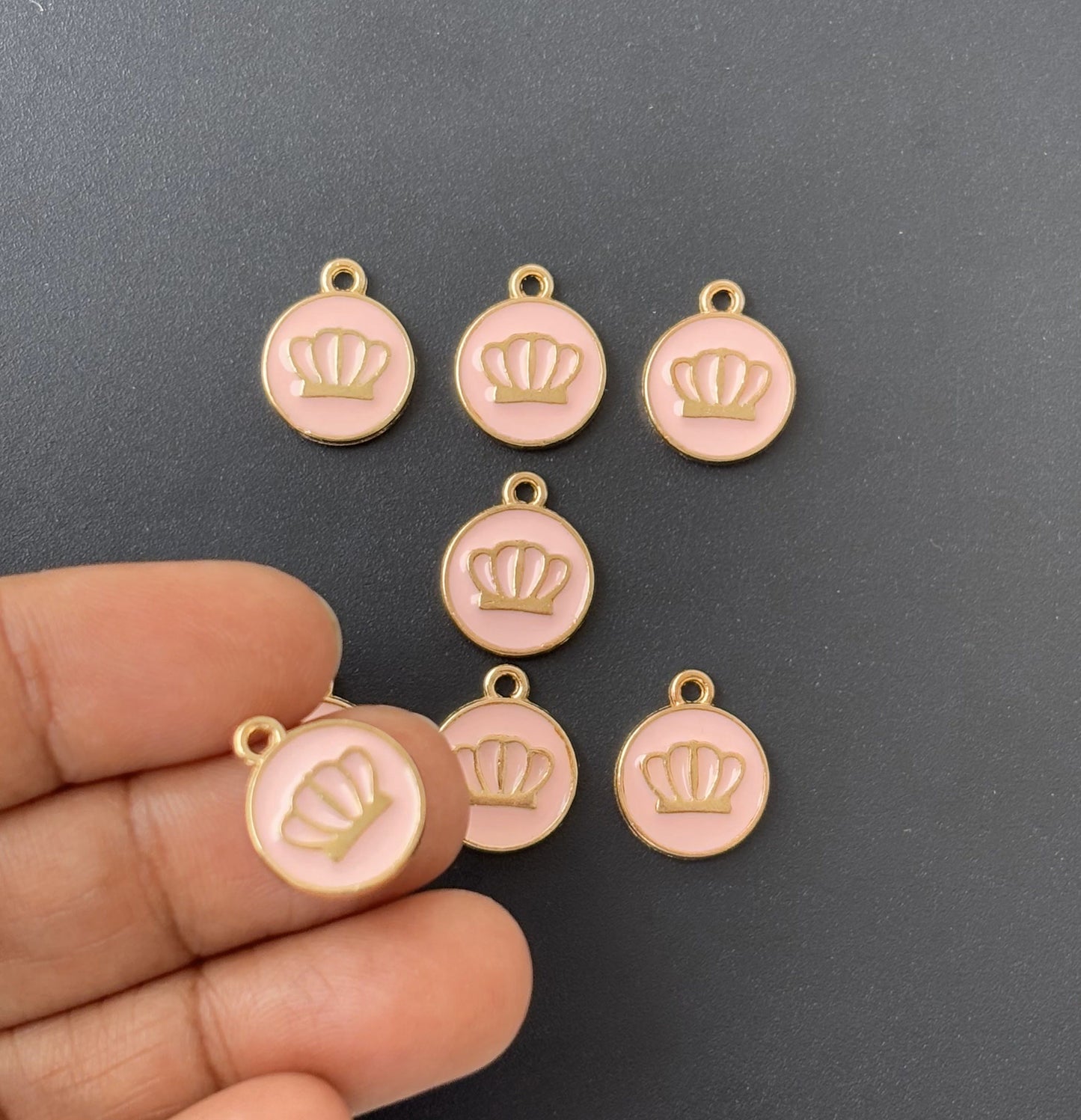 Four Pieces Enamelled Charms - Pink Crown Charms