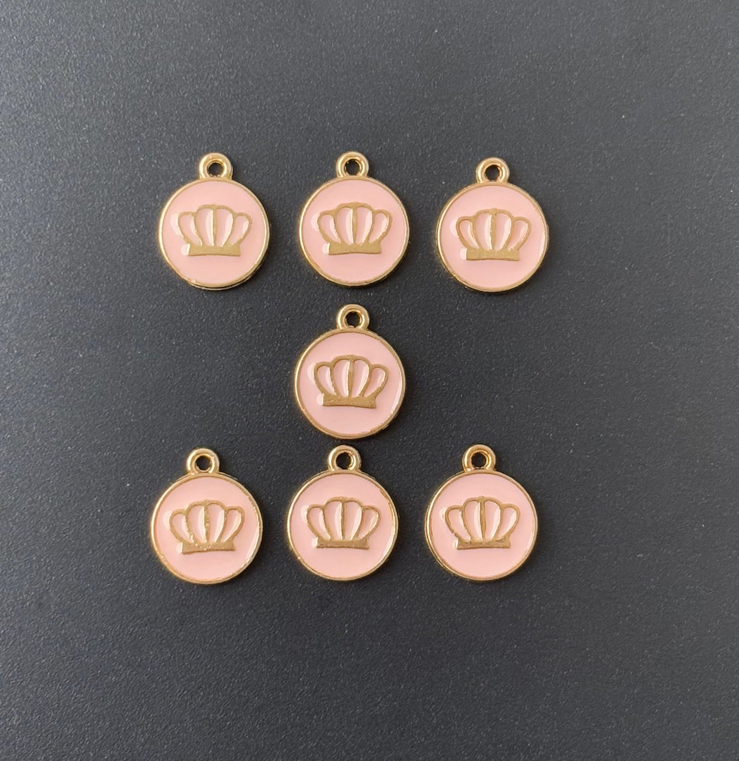 Four Pieces Enamelled Charms - Pink Crown Charms