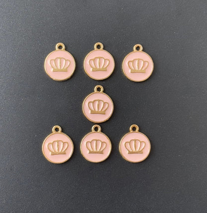 Four Pieces Enamelled Charms - Pink Crown Charms
