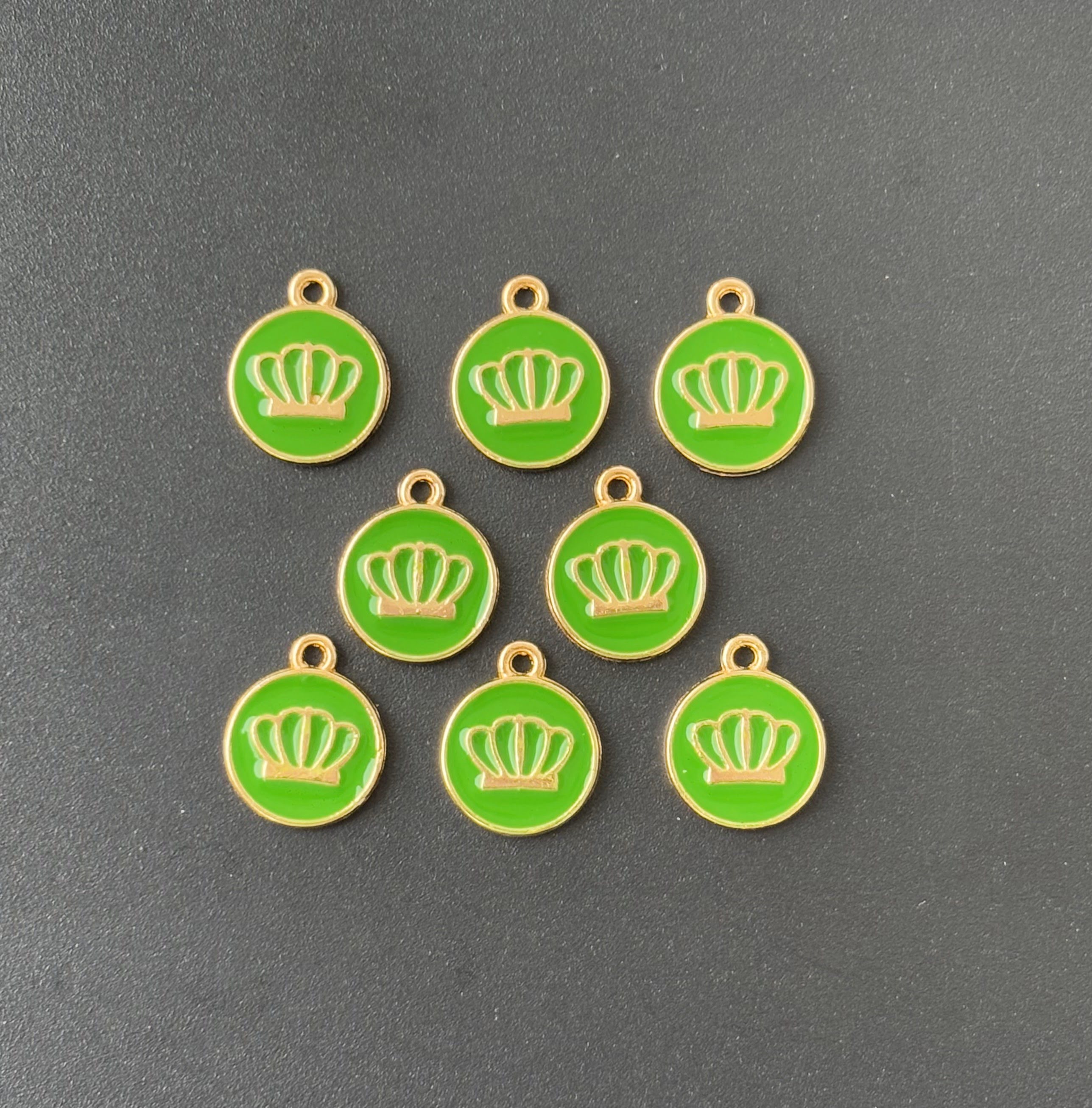 Four Pieces Enamelled Charms - Green Crown Charms