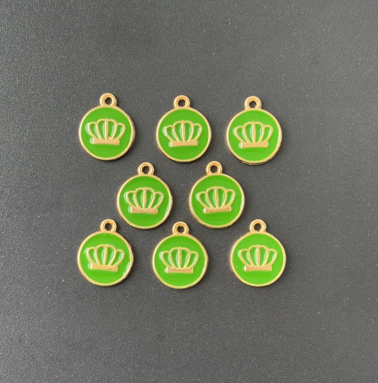 Four Pieces Enamelled Charms - Green Crown Charms