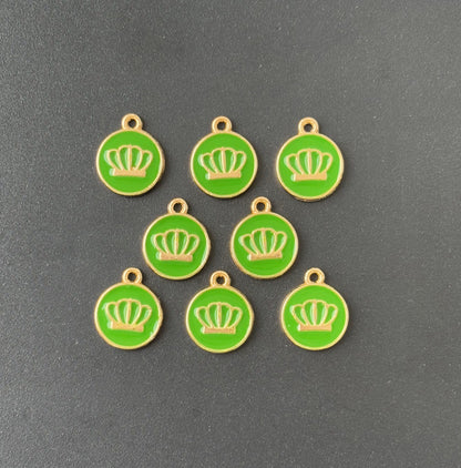 Four Pieces Enamelled Charms - Green Crown Charms
