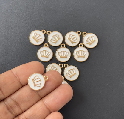 Four Pieces Enamelled Charms - White Crown Charms