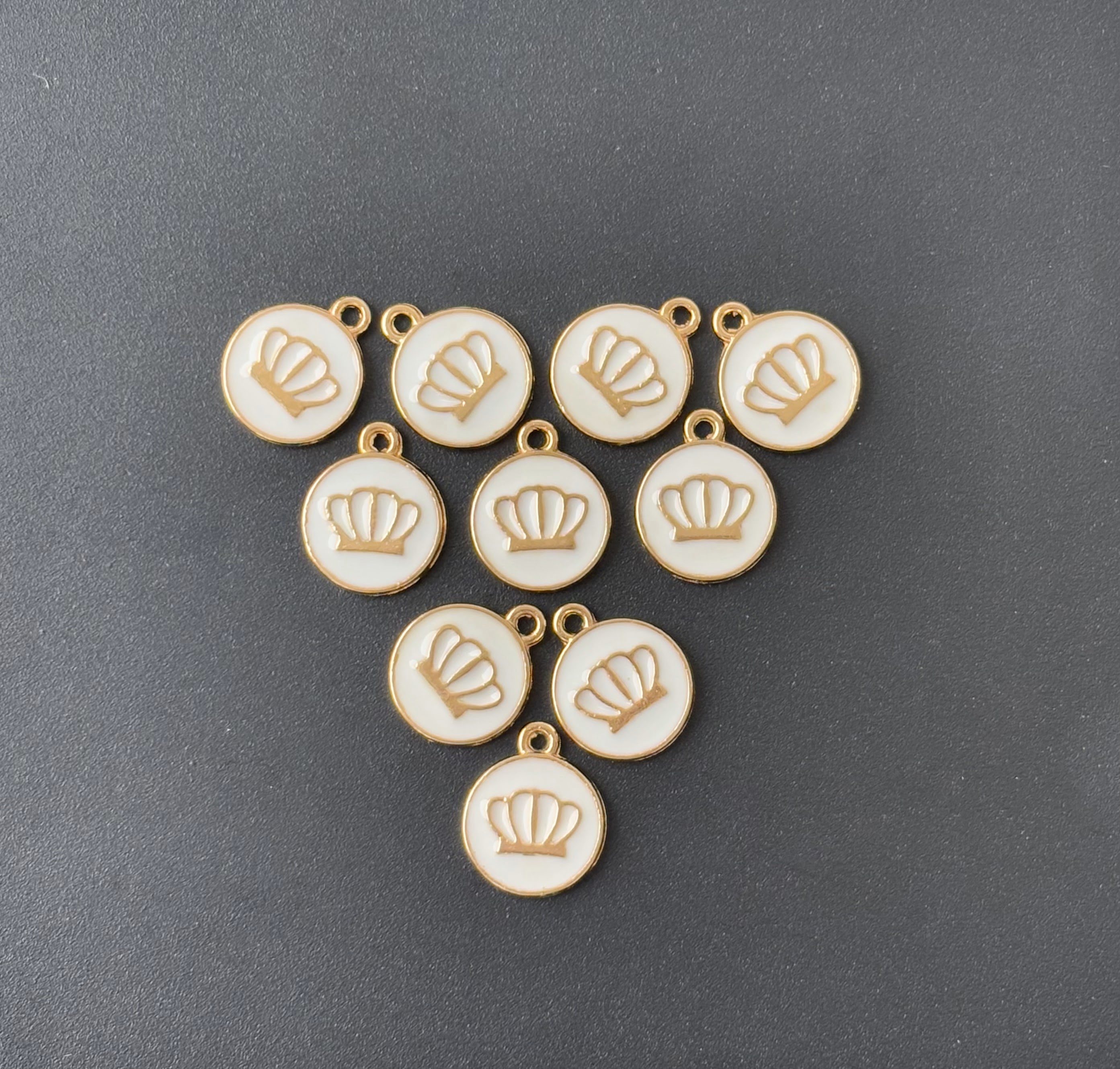 Four Pieces Enamelled Charms - White Crown Charms