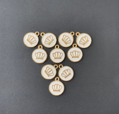 Four Pieces Enamelled Charms - White Crown Charms