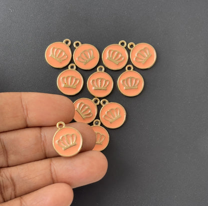 Four Pieces Enamelled Charms - Orange Crown Charms