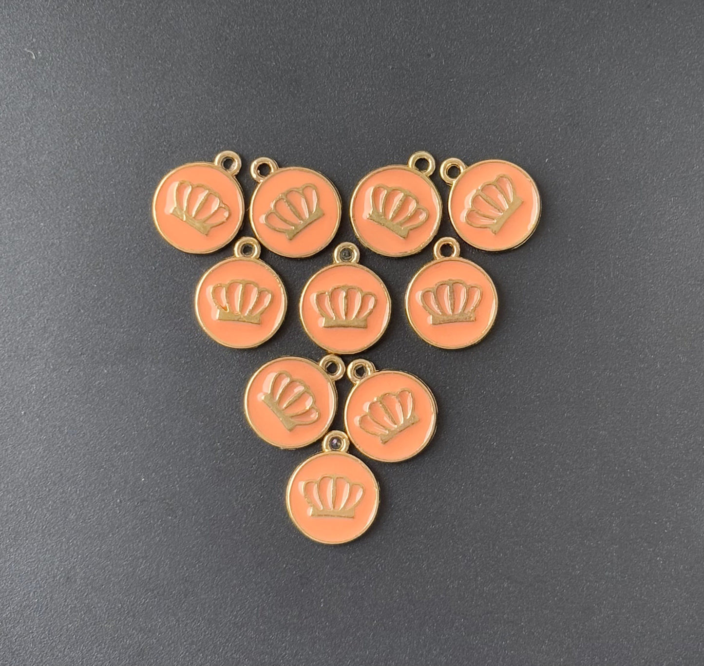 Four Pieces Enamelled Charms - Orange Crown Charms