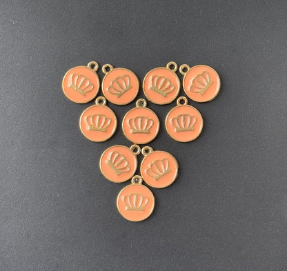 Four Pieces Enamelled Charms - Orange Crown Charms