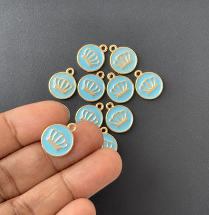 Four Pieces Enamelled Charms - Sky Blue Crown Charms