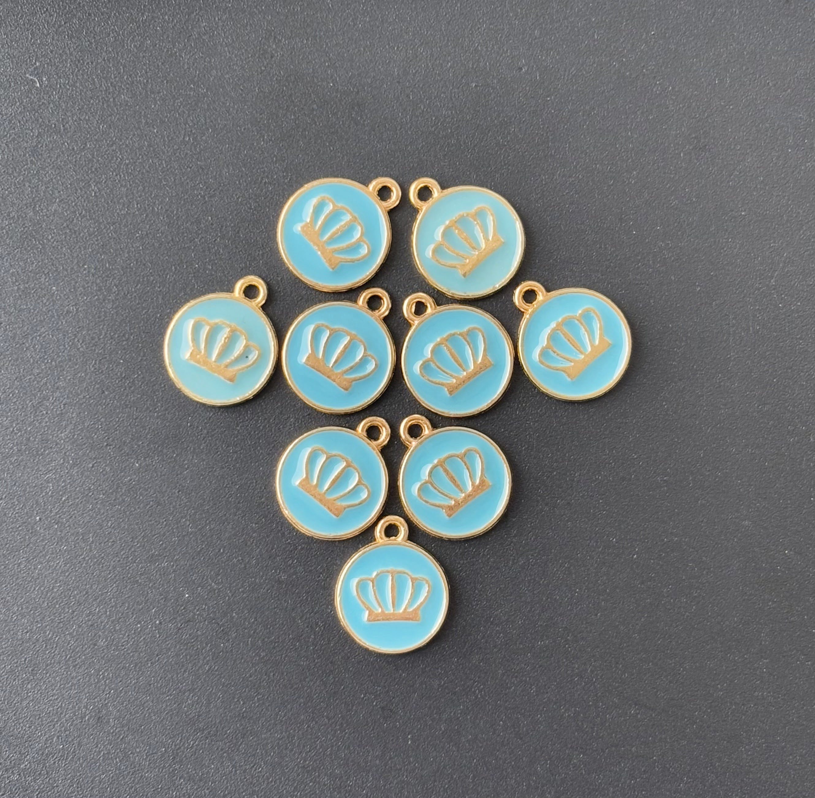 Four Pieces Enamelled Charms - Sky Blue Crown Charms