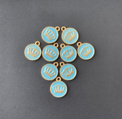 Four Pieces Enamelled Charms - Sky Blue Crown Charms