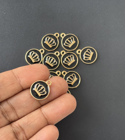 Four Pieces Enamelled Charms - Black Crown Charms