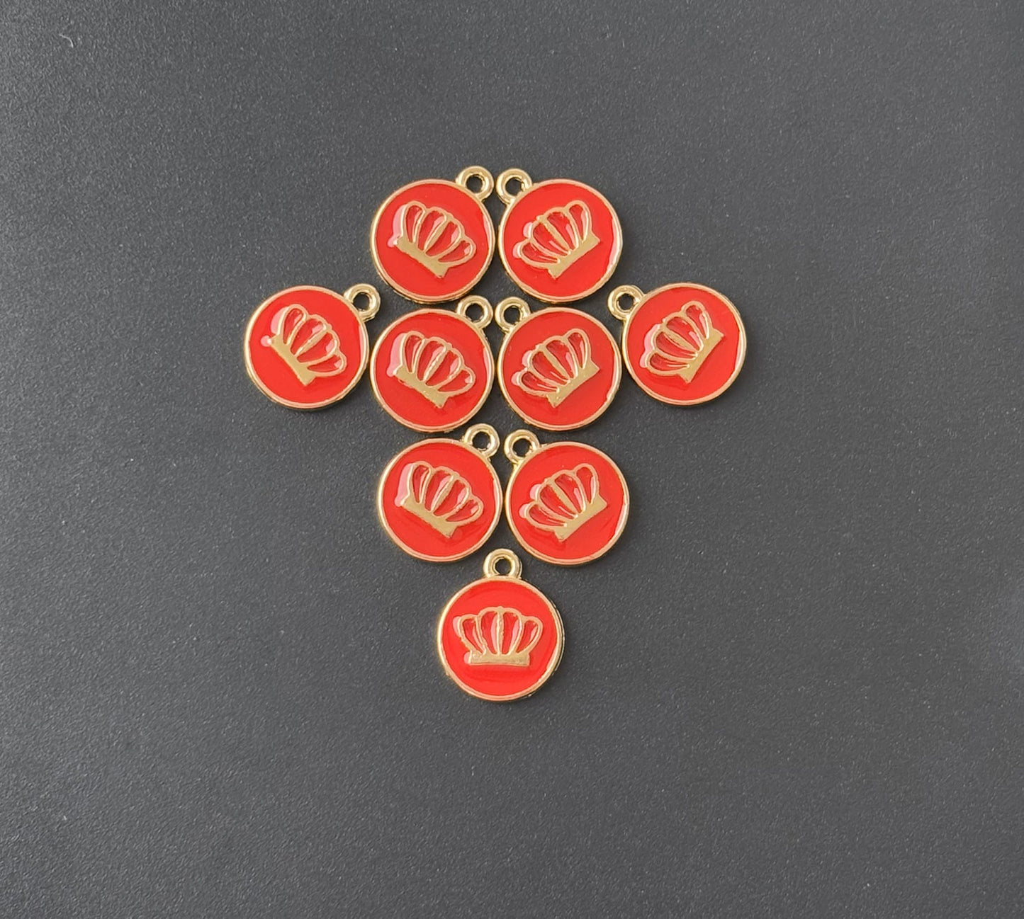 Four Pieces Enamelled Charms - Red Crown Charms