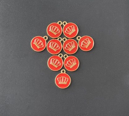 Four Pieces Enamelled Charms - Red Crown Charms