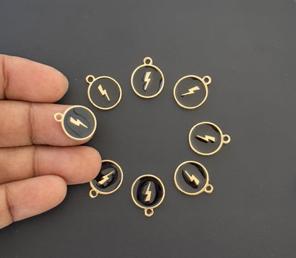 Four Pieces Enamelled Charms - Lightning Bolt - Black Color