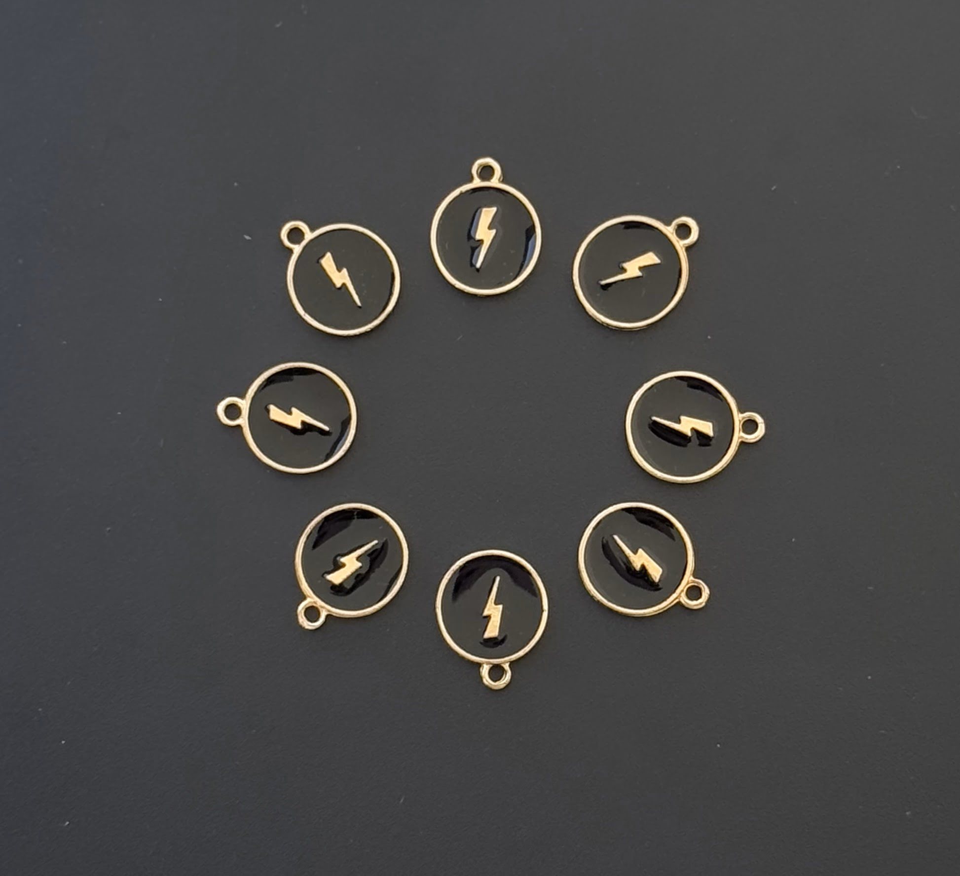 Four Pieces Enamelled Charms - Lightning Bolt - Black Color