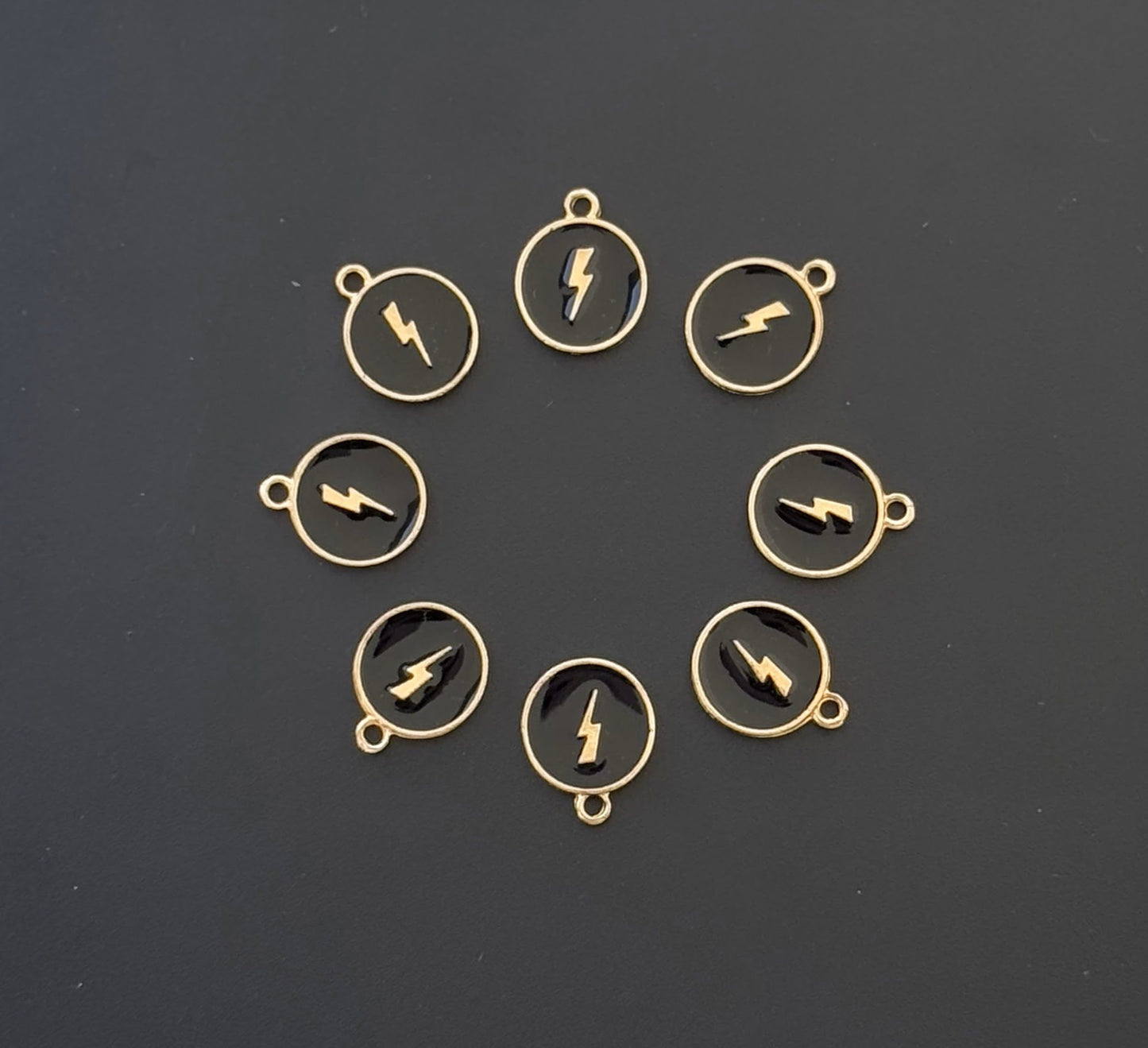 Four Pieces Enamelled Charms - Lightning Bolt - Black Color