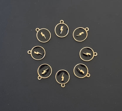 Four Pieces Enamelled Charms - Lightning Bolt - Black Color