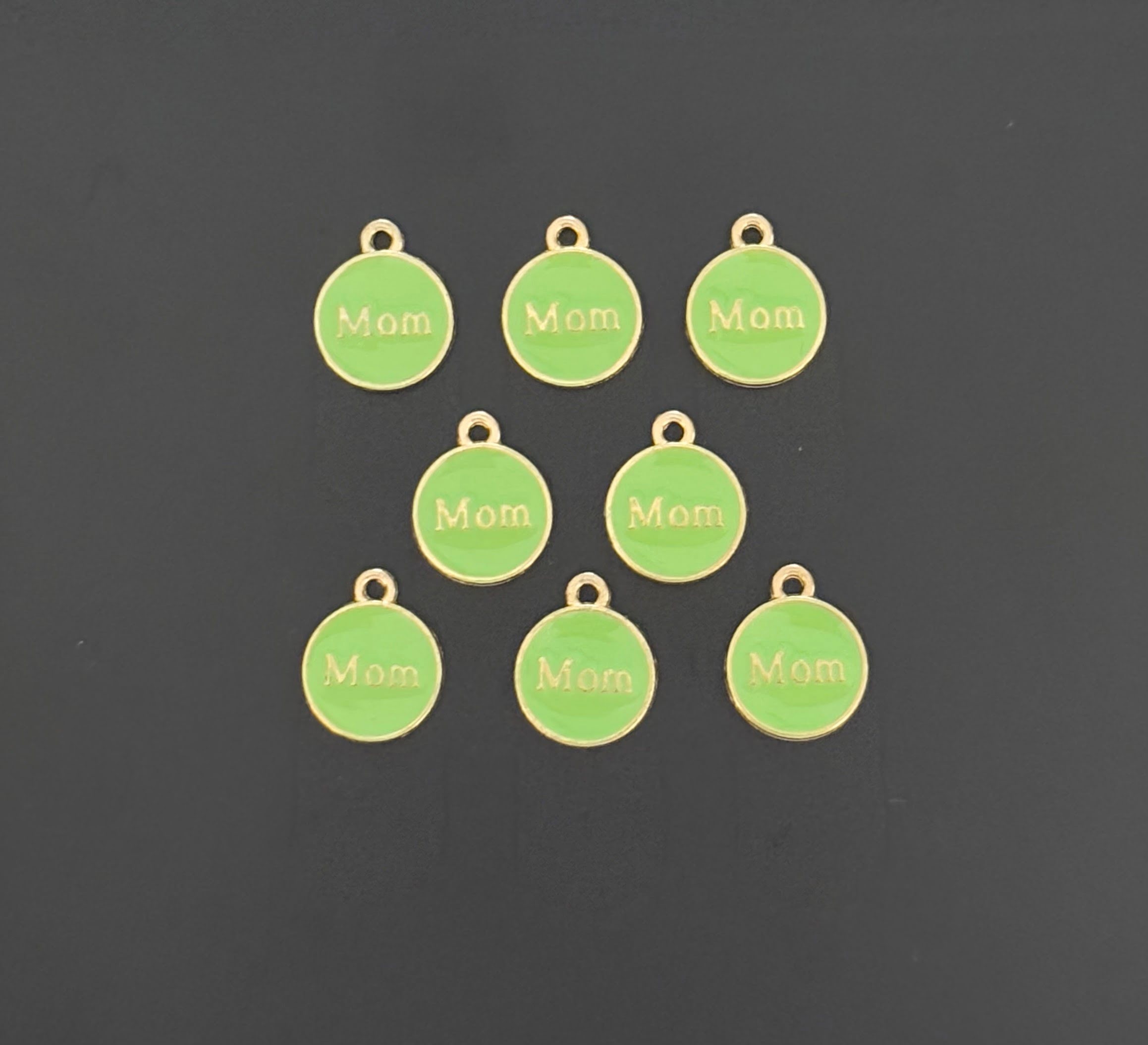 Four Pieces Enamelled Charms - Green Enamel Mom Charms