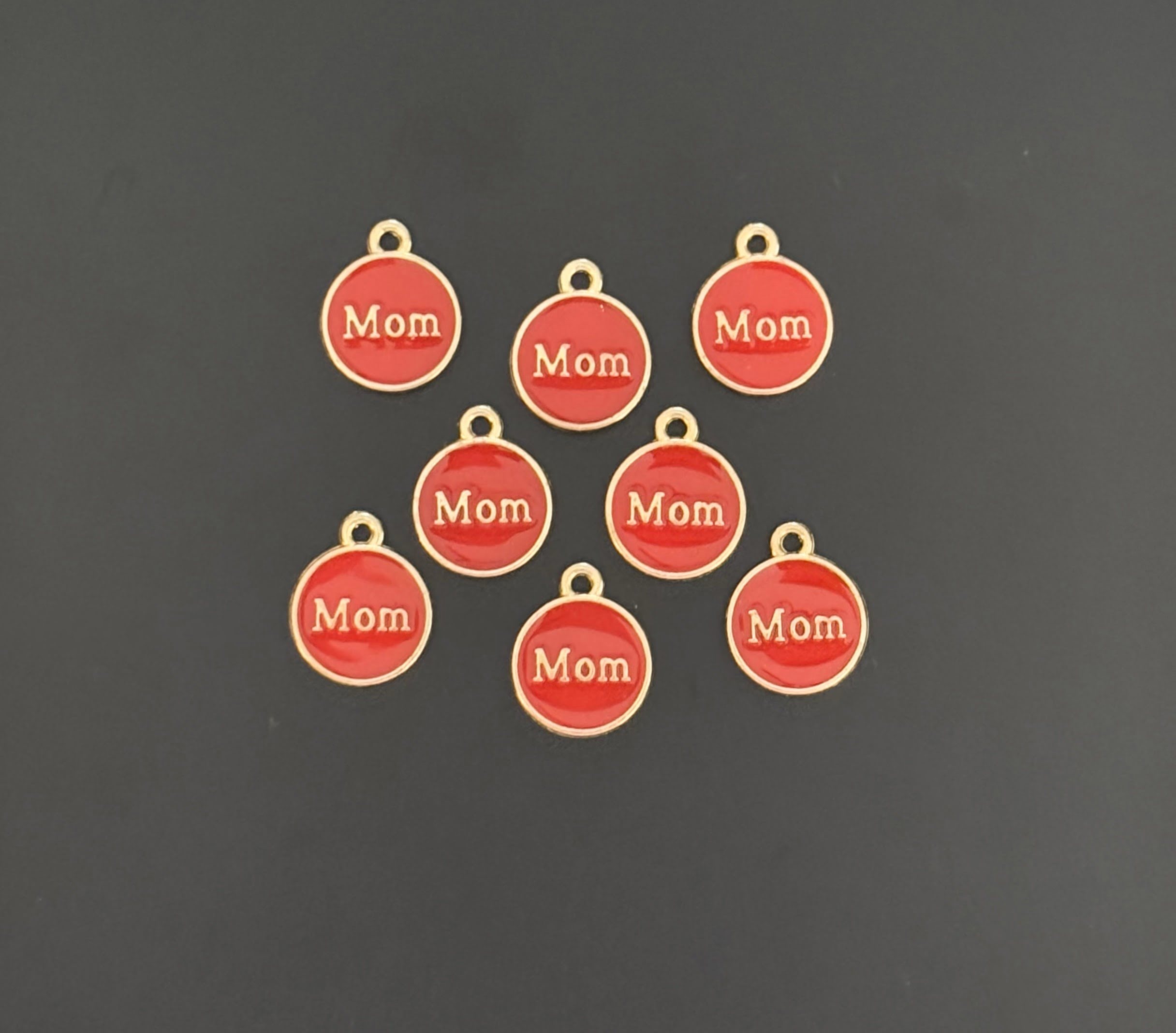 Four Pieces Enamelled Charms - Red Enamel Mom Charms
