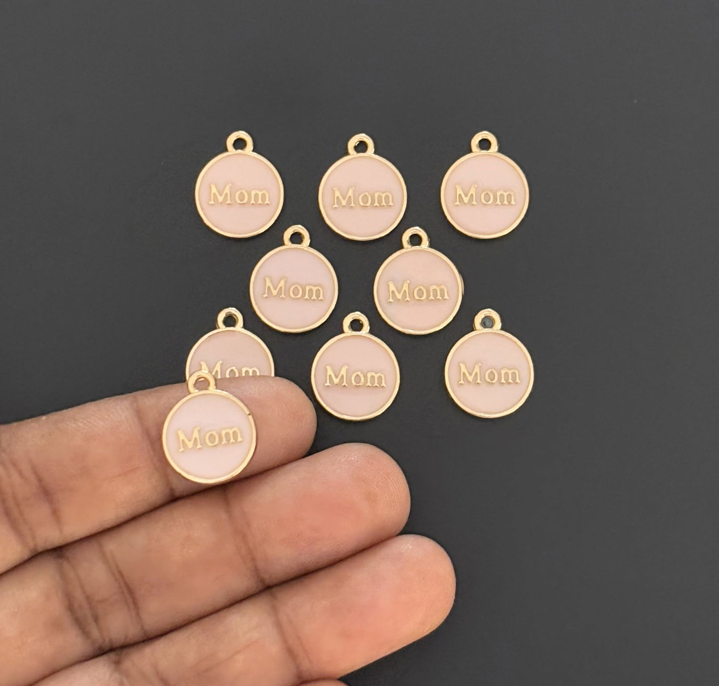 Four Pieces Enamelled Charms - Pink Enamel Mom Charms