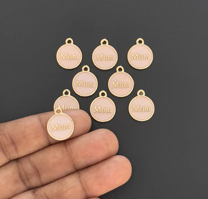 Four Pieces Enamelled Charms - Pink Enamel Mom Charms