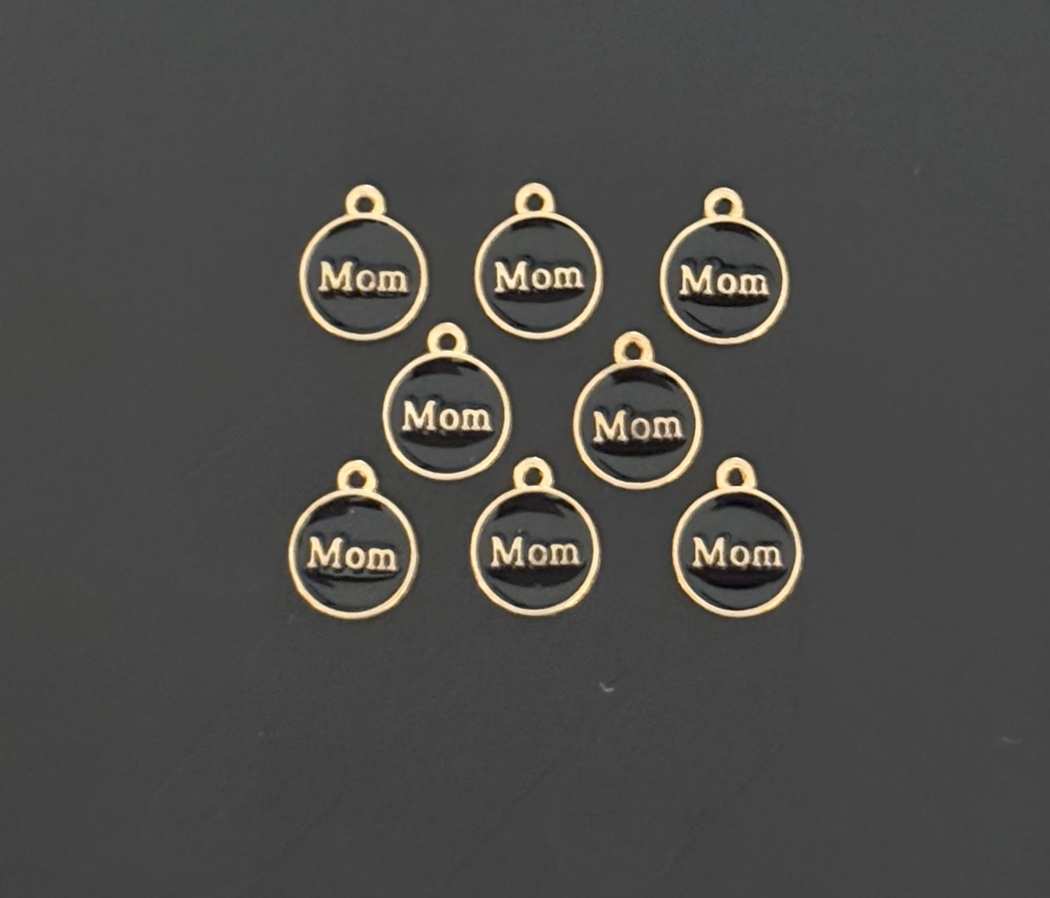 Four Pieces Enamelled Charms - Black Enamel Mom Charms