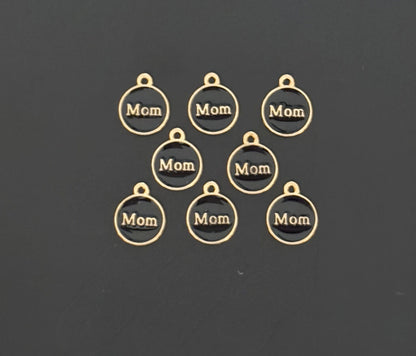 Four Pieces Enamelled Charms - Black Enamel Mom Charms