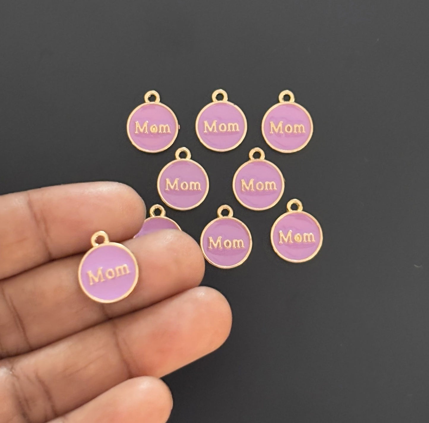 Four Pieces Enamelled Charms - Lavender Enamel Mom Charms