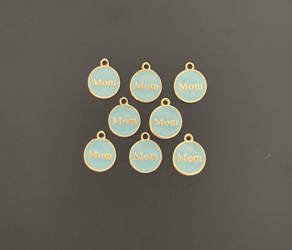 Four Pieces Enamelled Charms - Sky Blue Enamel Mom Charms