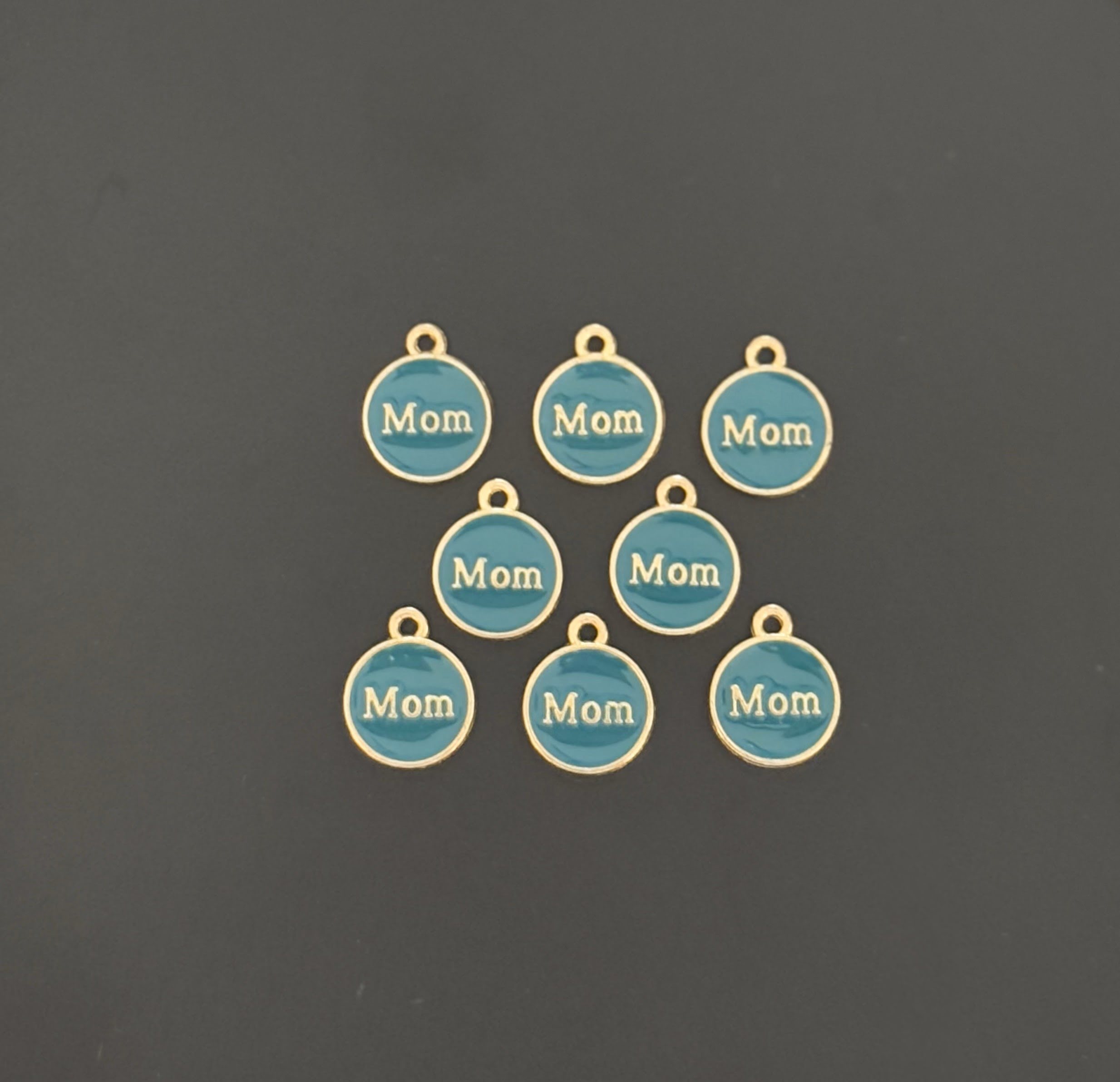 Four Pieces Enamelled Charms - Peacock Blue Enamel Mom Charms