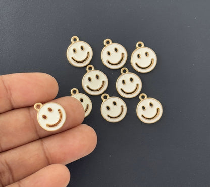 Four Pieces Enamelled Charms - White Smiley Charms