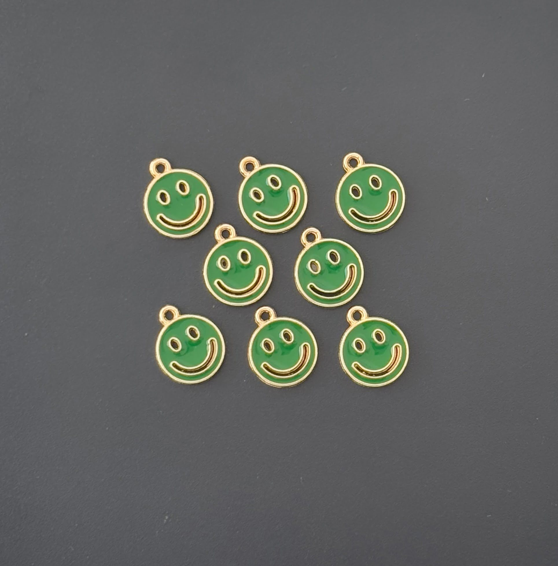 Four Pieces Enamelled Charms - Green Smiley Charms