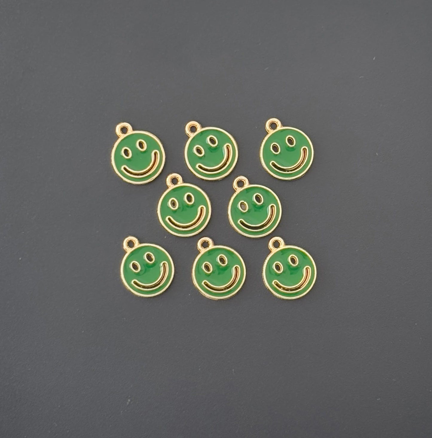 Four Pieces Enamelled Charms - Green Smiley Charms