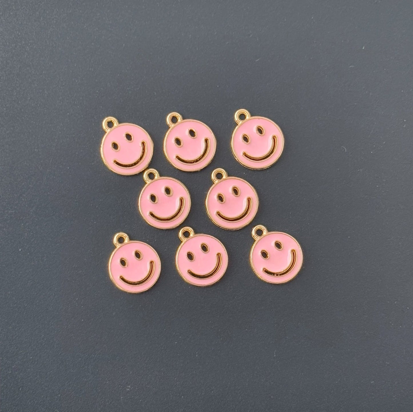 Four Pieces Enamelled Charms - Pink Smiley Charms