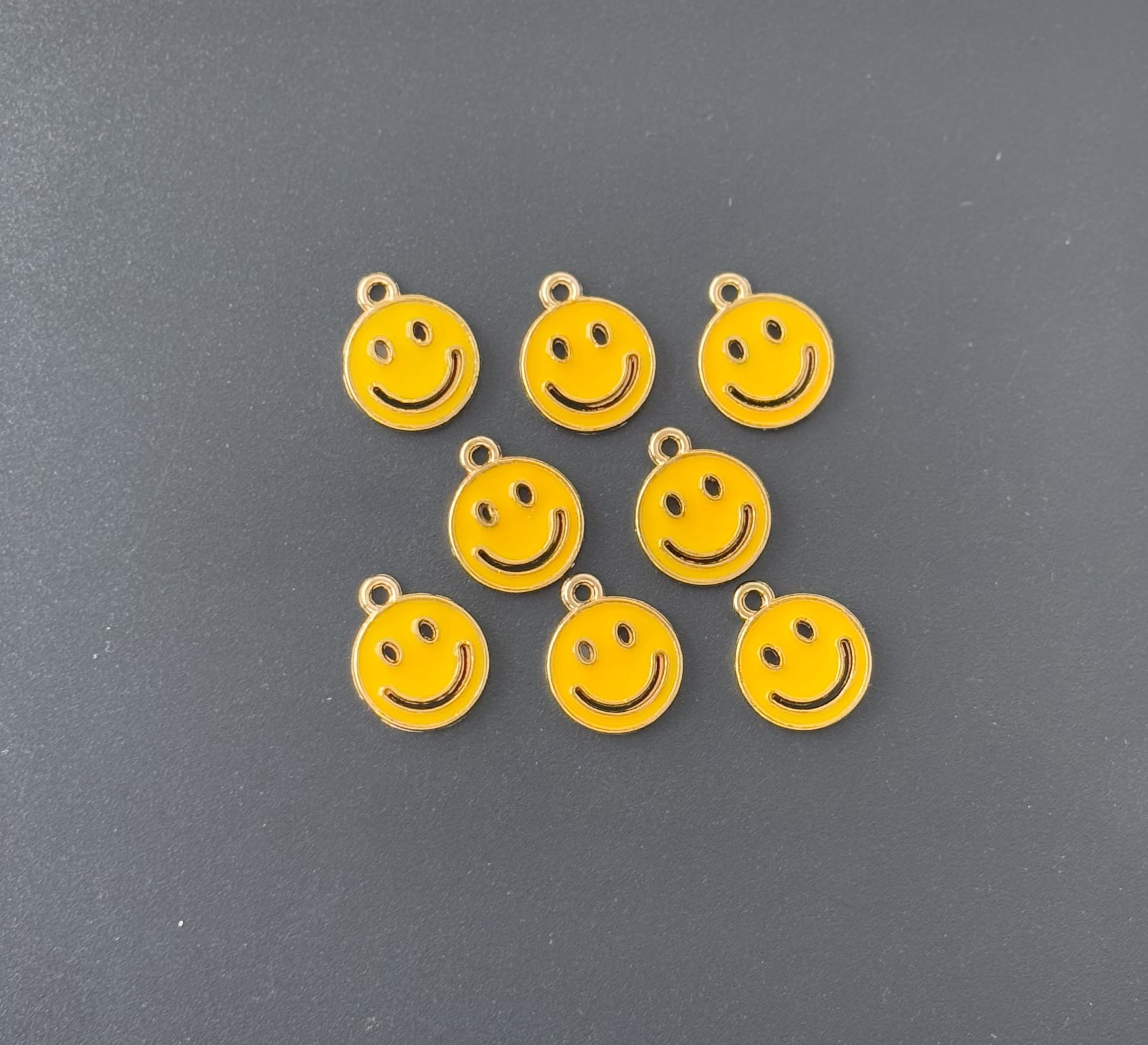 Four Pieces Enamelled Charms - Yellow Smiley Charms