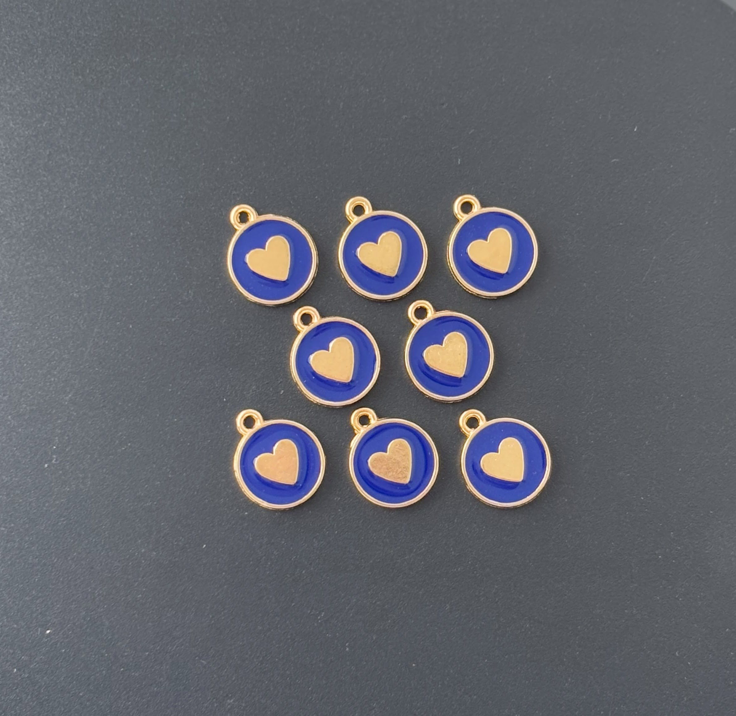 Four Pieces Enamelled Charms - Blue Heart Charms