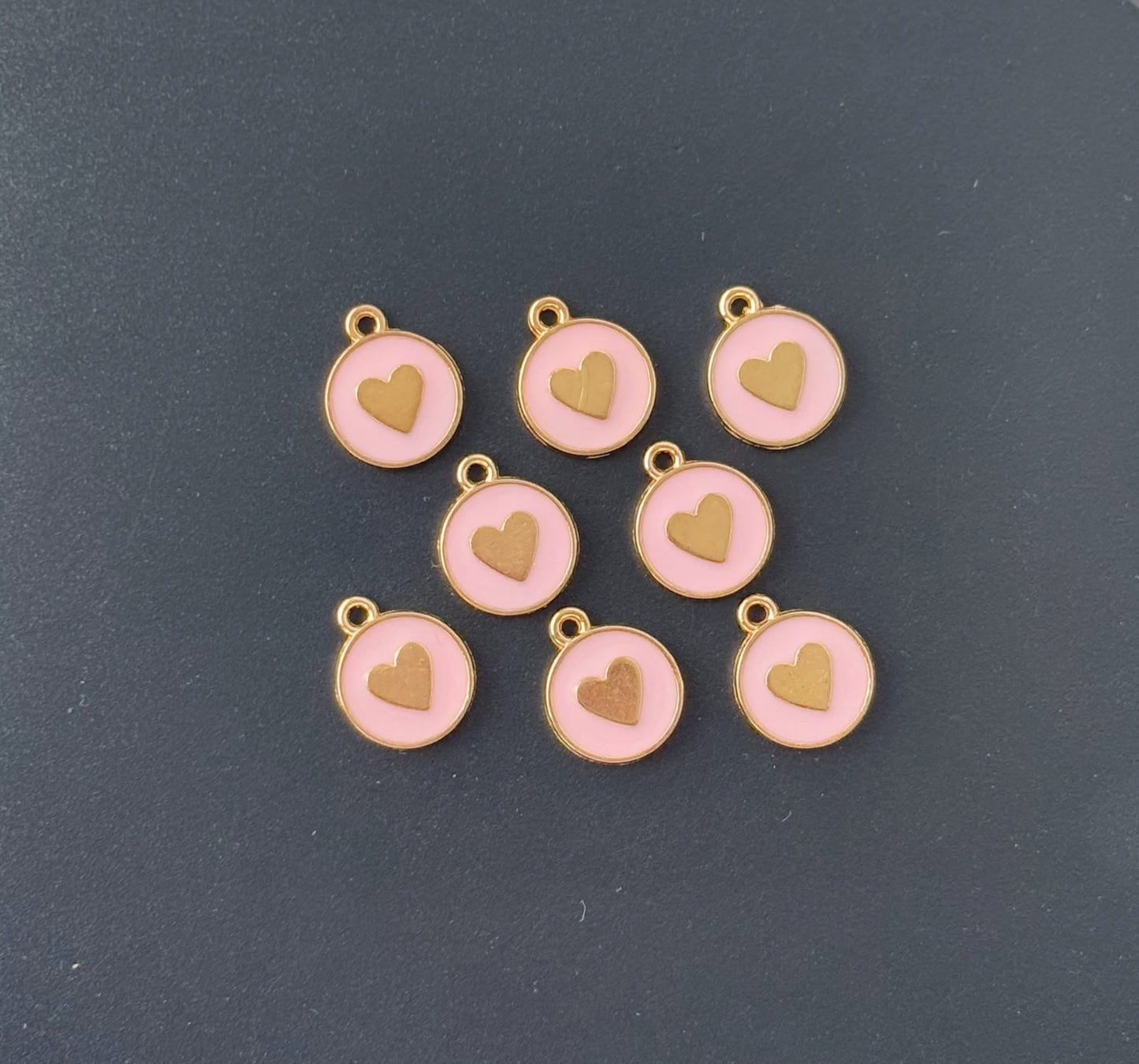 Four Pieces Enamelled Charms - Pink Heart Charms