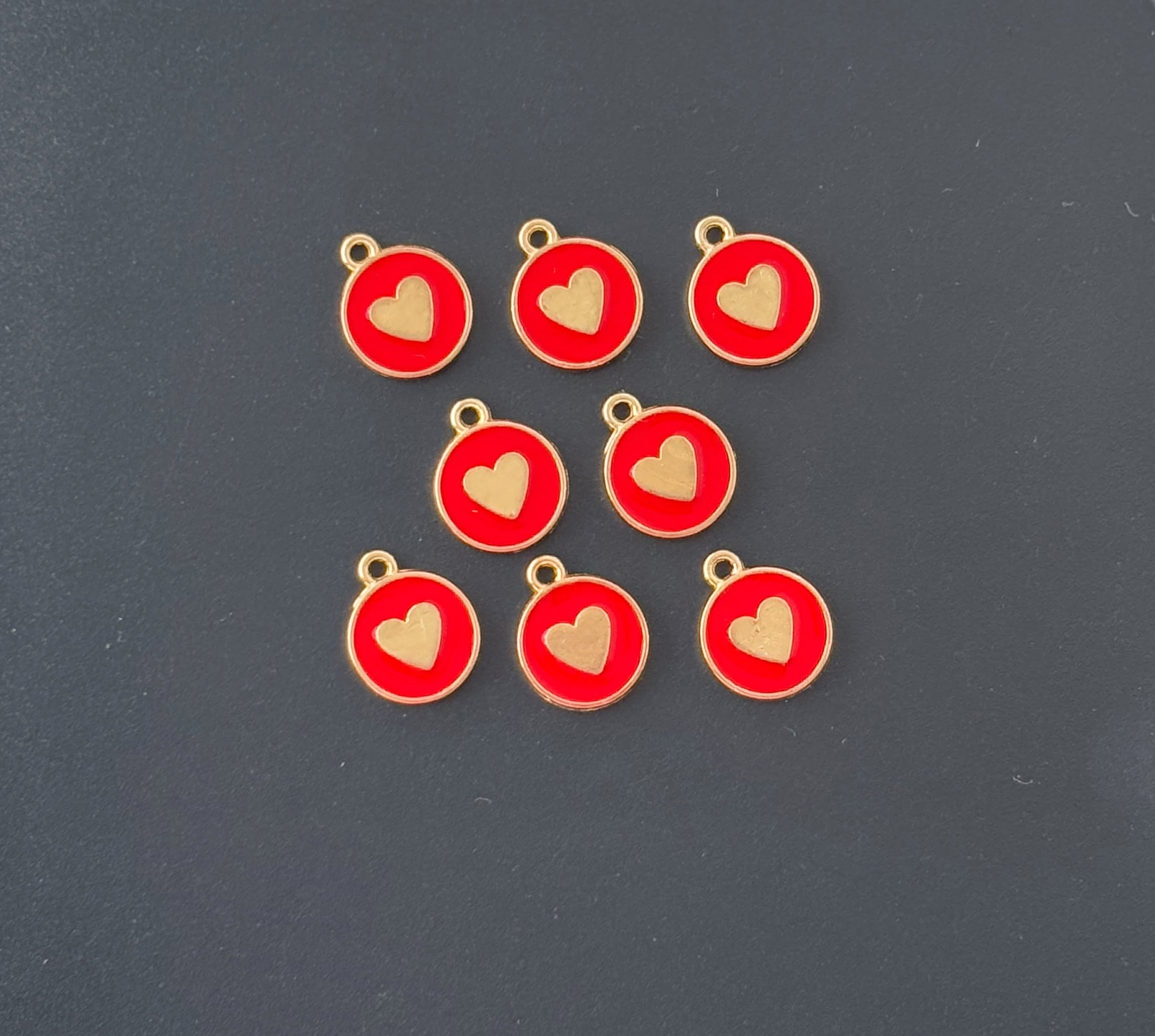 Four Pieces Enamelled Charms - Red Heart Charms