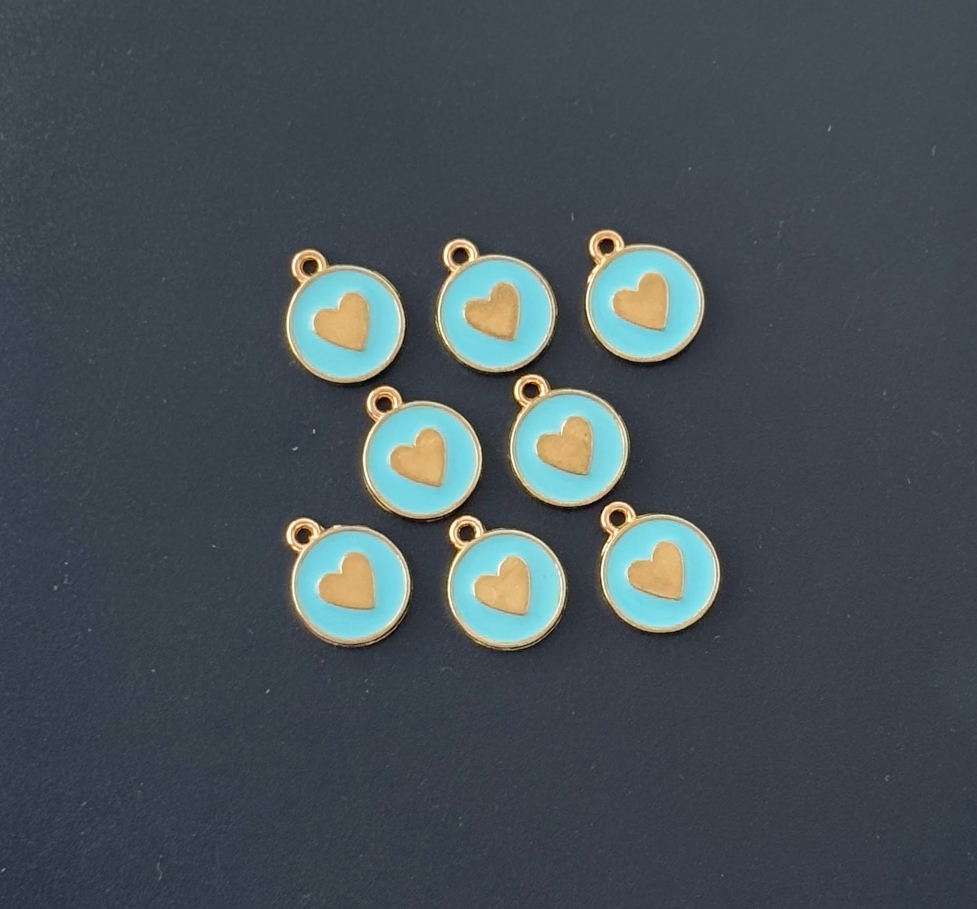 Four Pieces Enamelled Charms - Sky Blue Heart Charms